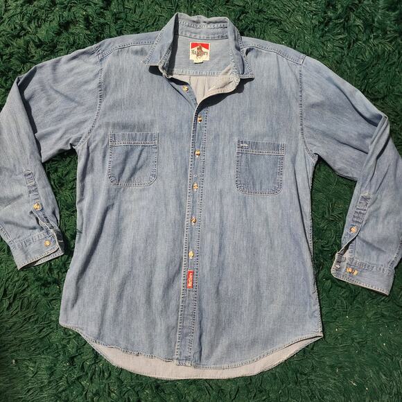 Vintage Marlboro Unlimited Denim Shirt XL Made in USA Western Workwear 25x33 - Picture 1 of 5